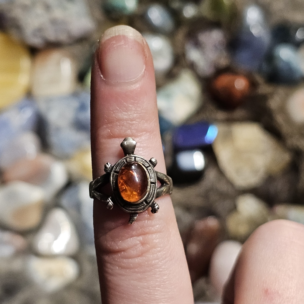 Natural Amber 925 Sterling Silver Size 5.5 Ring